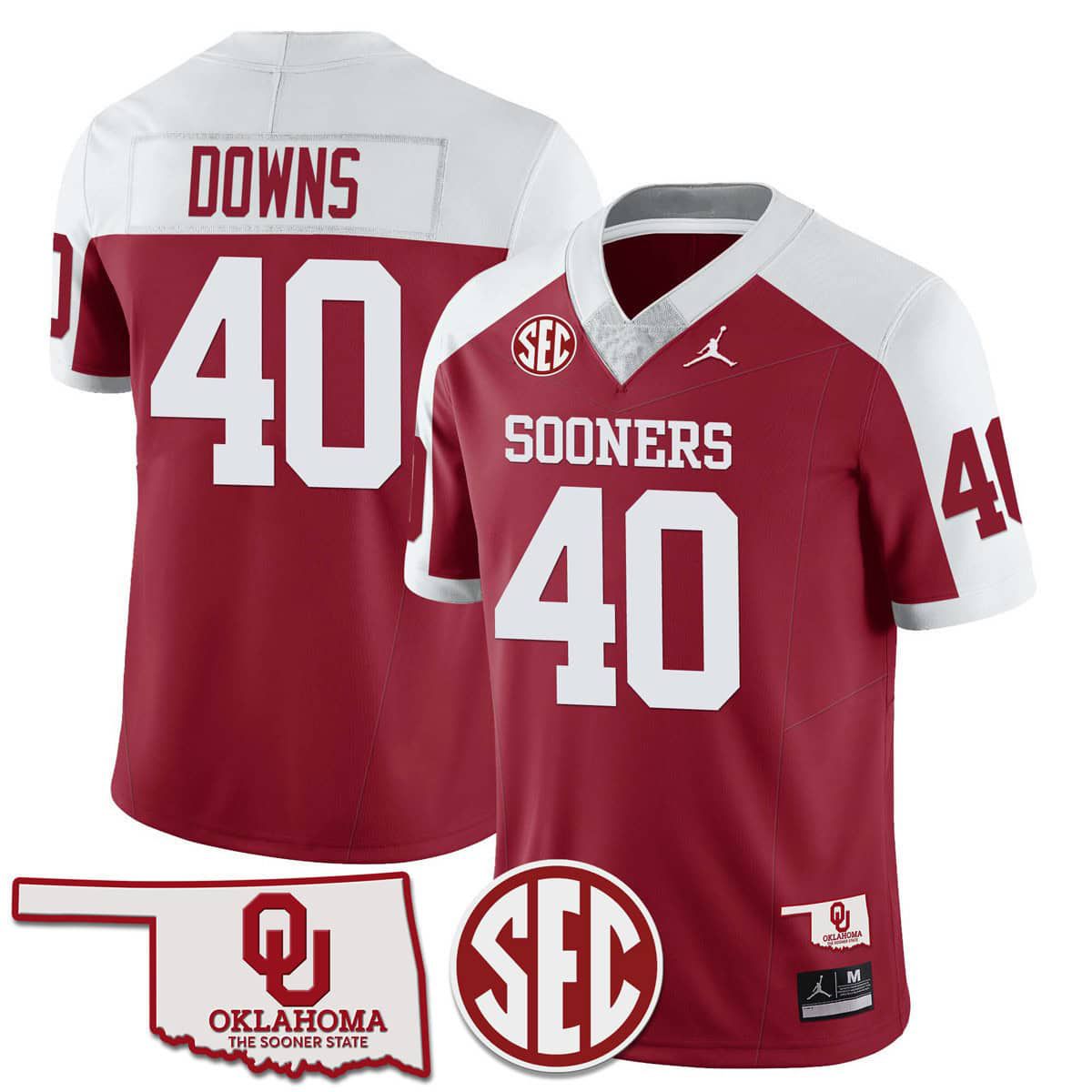 Men Oklahoma Sooners 40 Downs Red 2024 SEC Patch Vapor Premier Limited NCAA Jersey